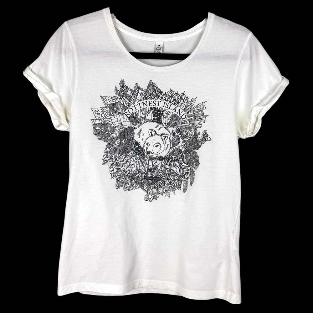 Earth Positive Rottnest Island Friendly Quokka White Women's Sz M Organic Cotton